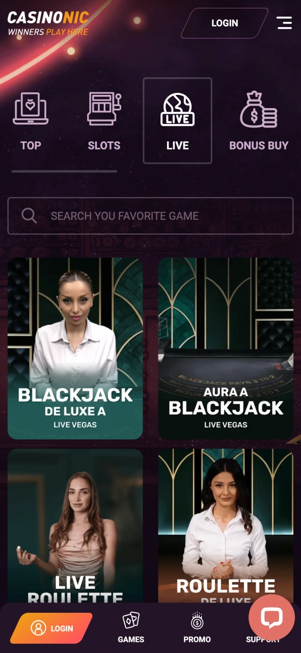 Enter the Casinonic live casino and experience real dealer action with immersive streaming quality.