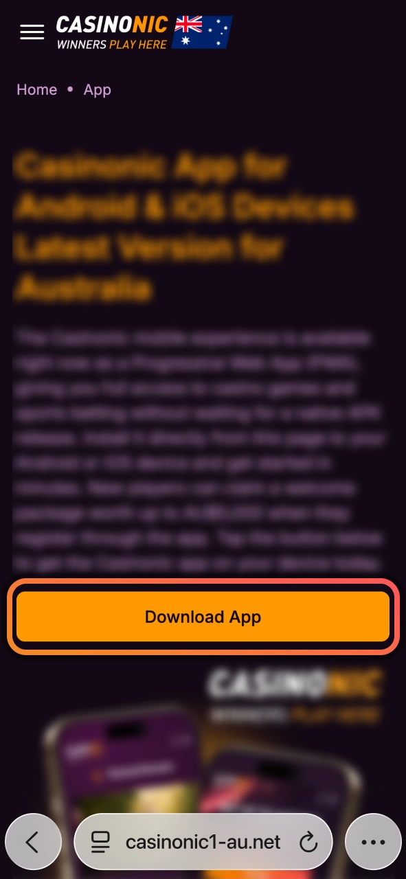 Open the Casinonic iOS download page and access the mobile platform directly through Safari.