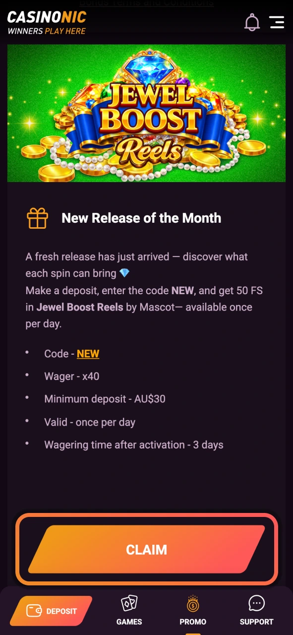 Start playing on Casinonic and enjoy bonus funds or free spins across eligible games.