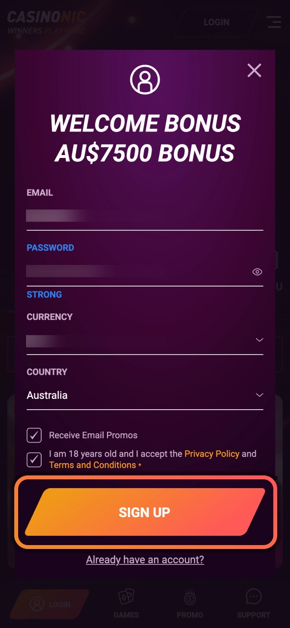 Register on Casinonic and activate your account to access exclusive bonus offers.