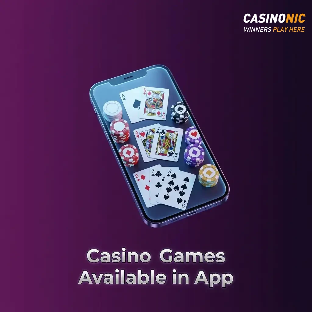 Casinonic app casino games including pokies, live dealer tables, video poker, and crash games from top providers.