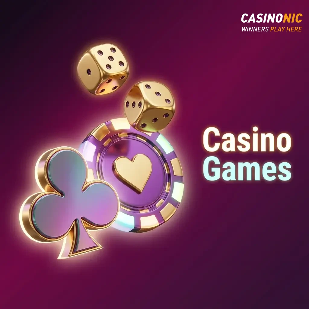 Casinonic casino games library featuring pokies, live dealer blackjack, roulette, baccarat and more for Australian players.