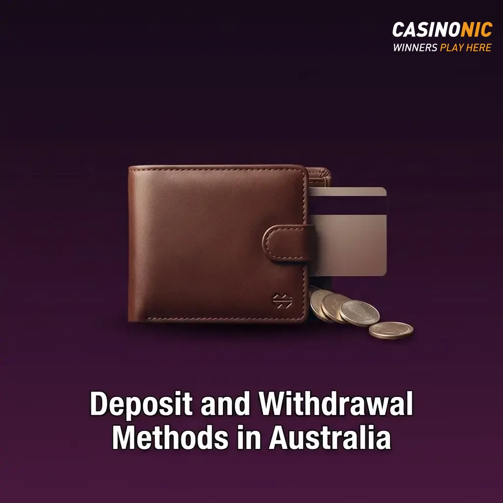 Deposit and withdrawal payment methods available at Casinonic for Australian players including cards, crypto and e-wallets.