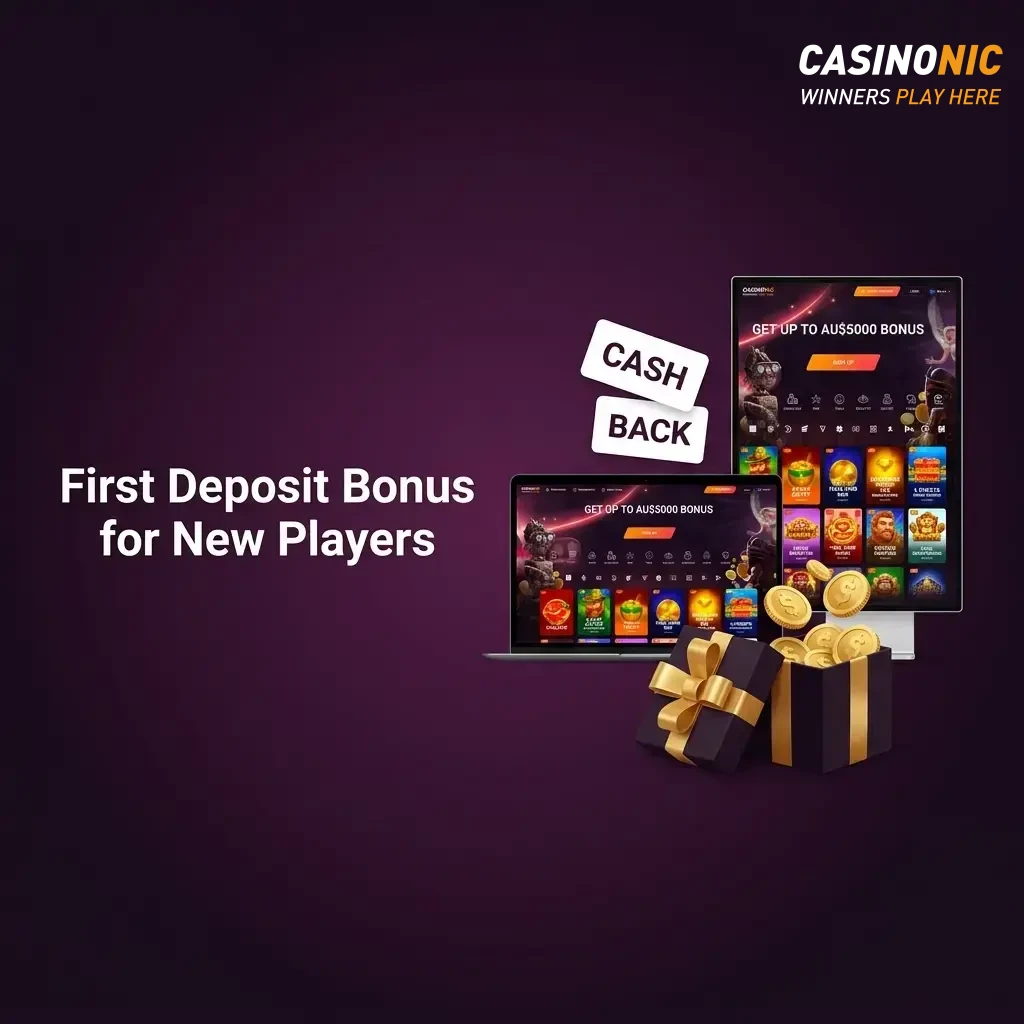 Casinonic first deposit bonus for new Australian players offering 100% match up to AU$5,000.