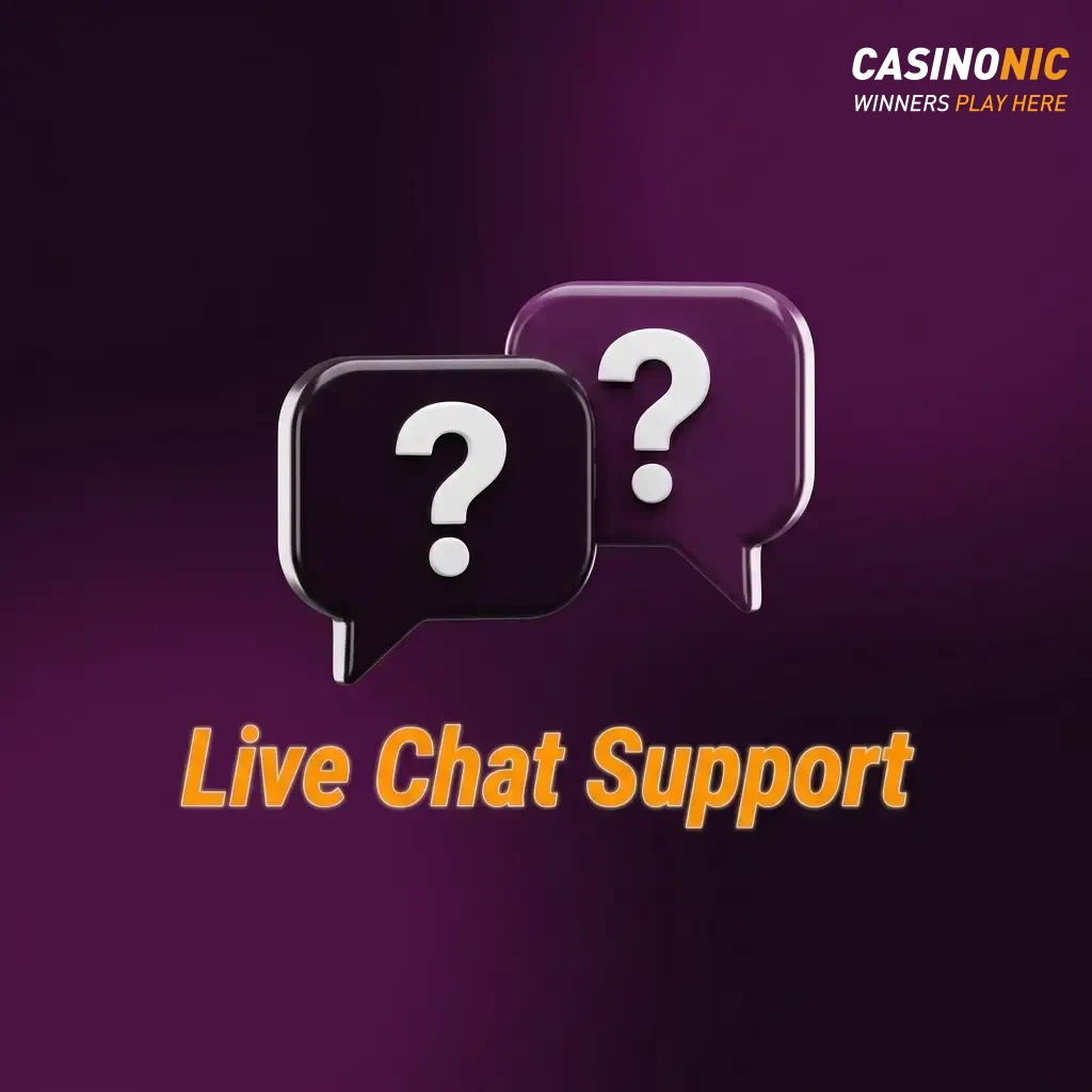 Casinonic live chat support available 24/7, connecting Australian players to agents within 1–3 minutes for account and game help.