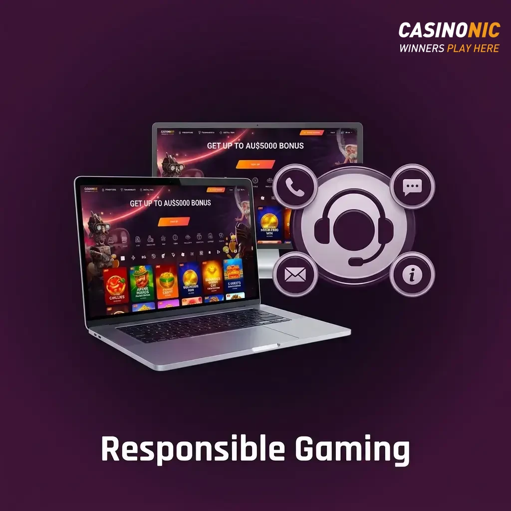 Casinonic responsible gaming tools including deposit limits, loss limits, session controls and self-exclusion for Australian players.