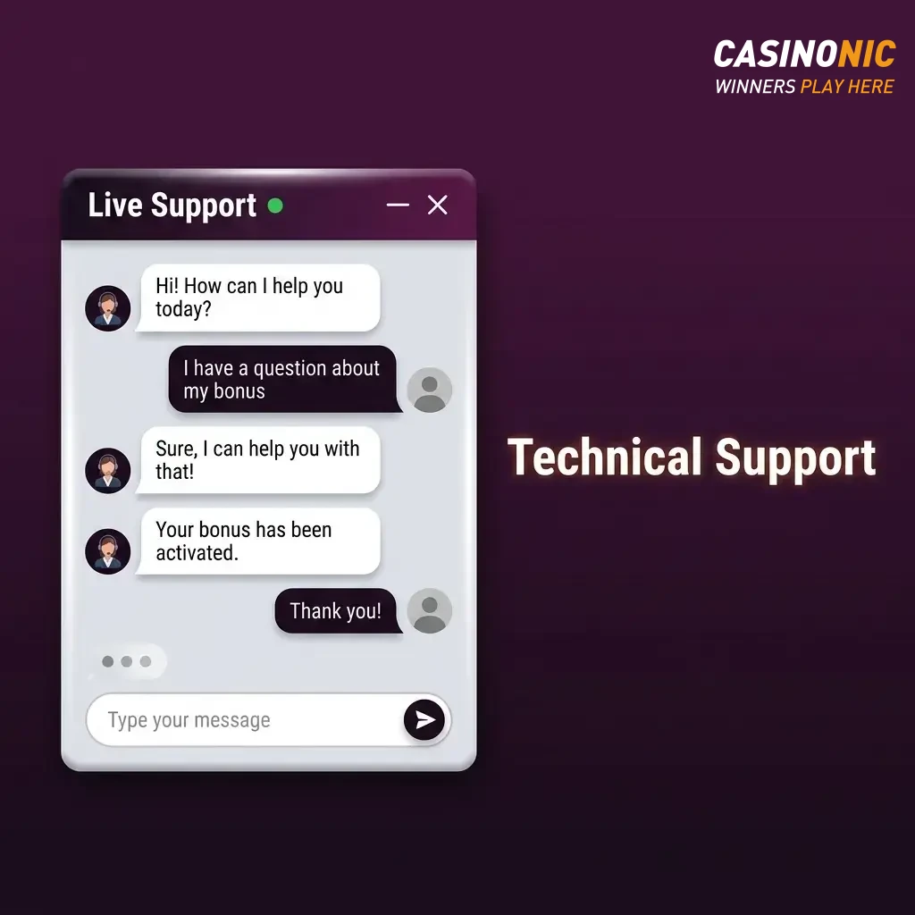 Casinonic technical support team helping resolve game errors, payment issues and login failures via live chat or email.