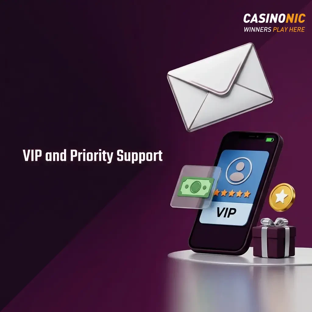 Casinonic VIP and priority support service offering faster response times and personalised assistance for high-tier players.