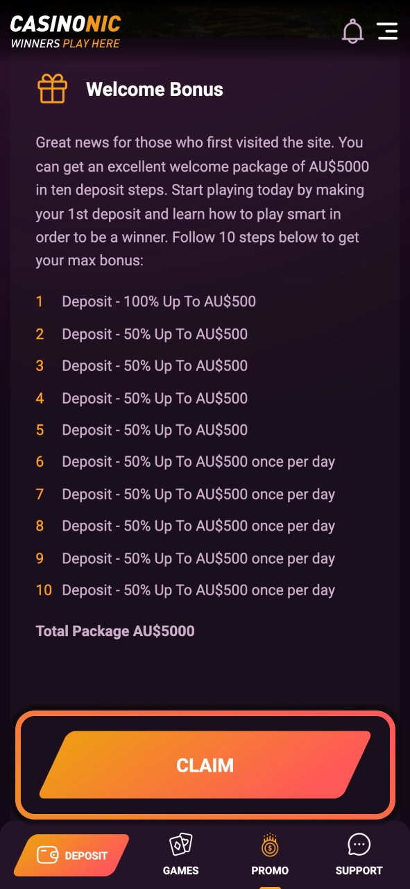 Claim the welcome bonus on Casinonic and boost your live casino balance instantly.
