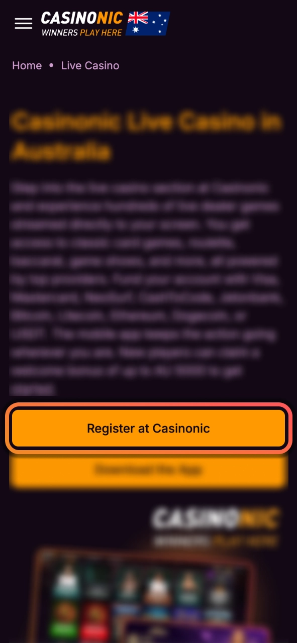 Create your Casinonic account and access live casino games within minutes.