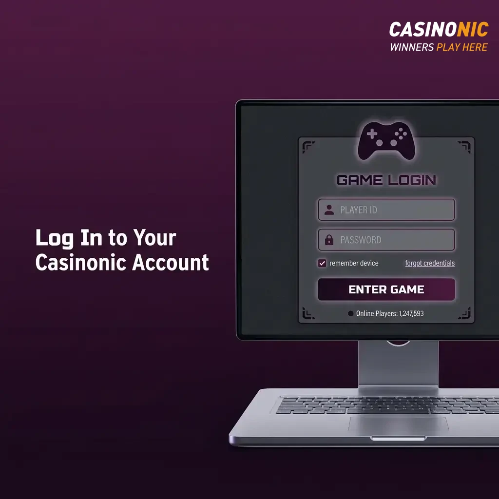 Casinonic login page showing sign-in form with email and password fields to access your casino account dashboard.