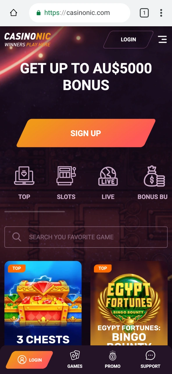 Visit the official Casinonic website and access your account through the secure login page.