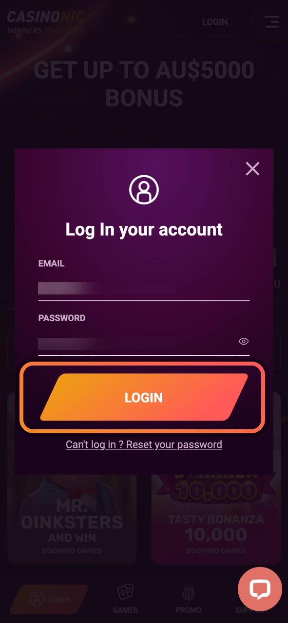 Log in to Casinonic and access your slot games securely from any device.