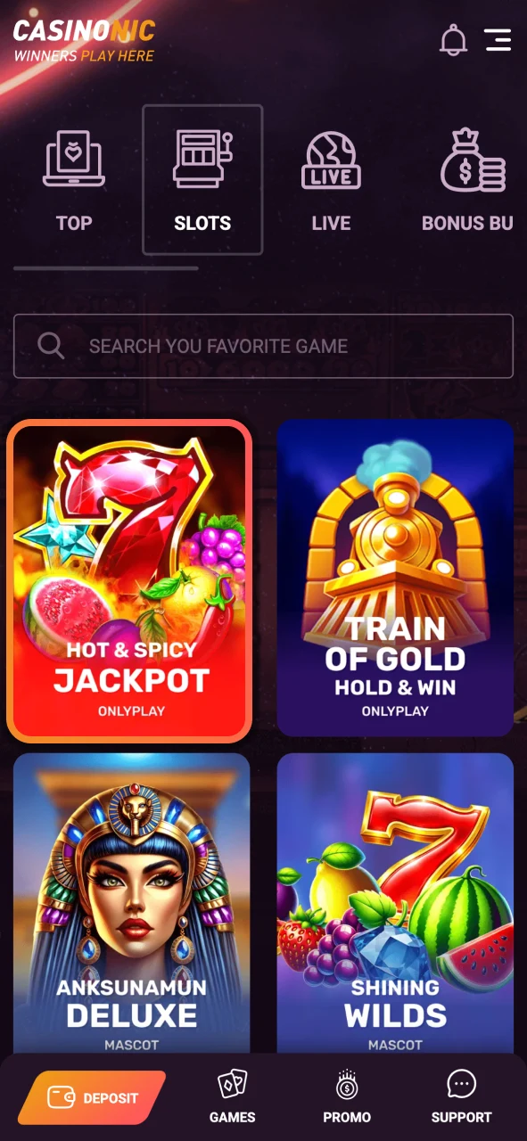 Choose a slot game on Casinonic and adjust your bets with flexible controls.