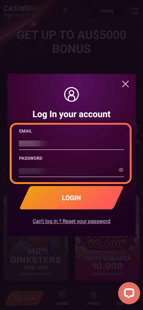 Log in to Casinonic and access your slot games securely from any device.