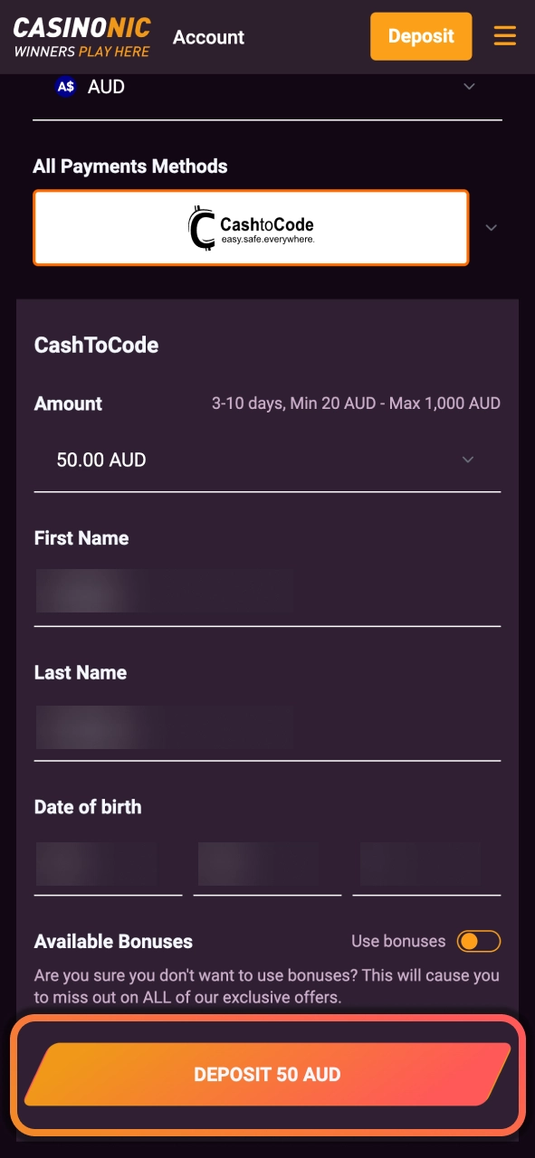 Make a deposit at Casinonic and fund your balance instantly for uninterrupted gameplay.